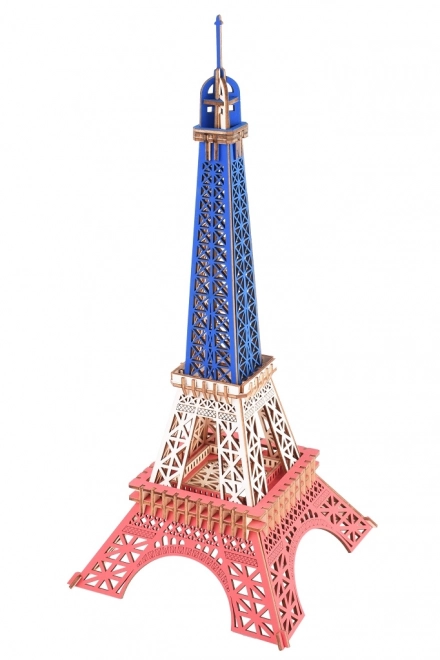 Dřevěné 3D puzzle Eiffelova věž v barvách Francie