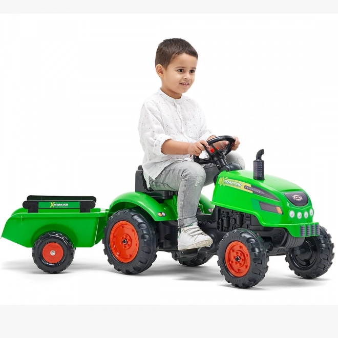 Šlapací traktor s vlečnou a otevírací kapotou zelený