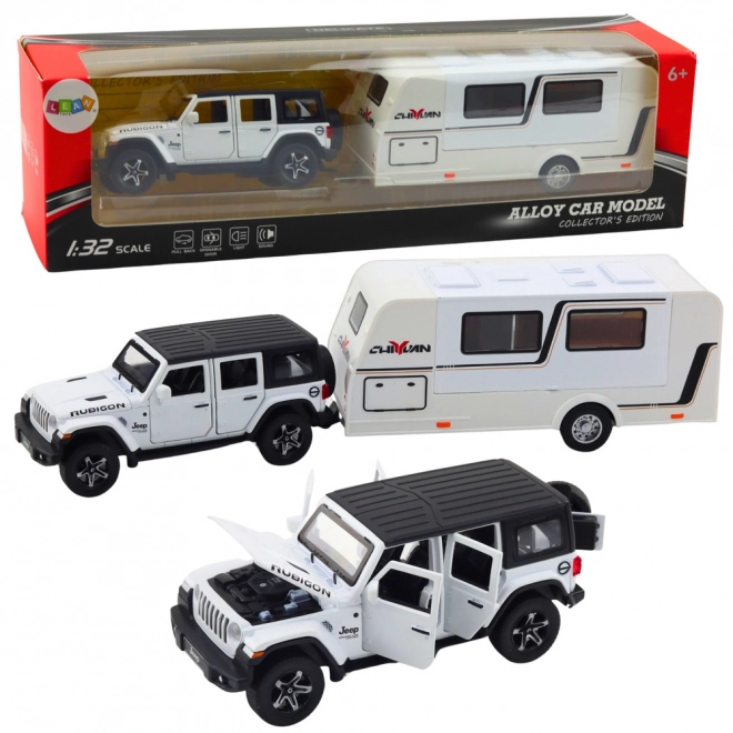 Offroad auto s karavanem bílé 1:32