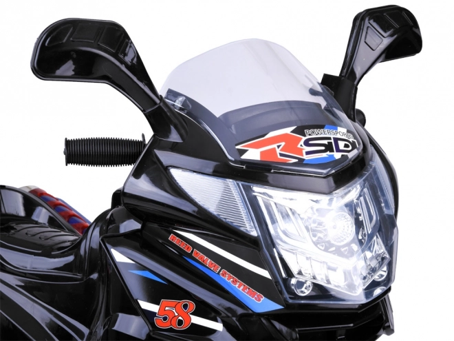 Dětský sportovní motocykl s barevným LED osvětlením – Černá