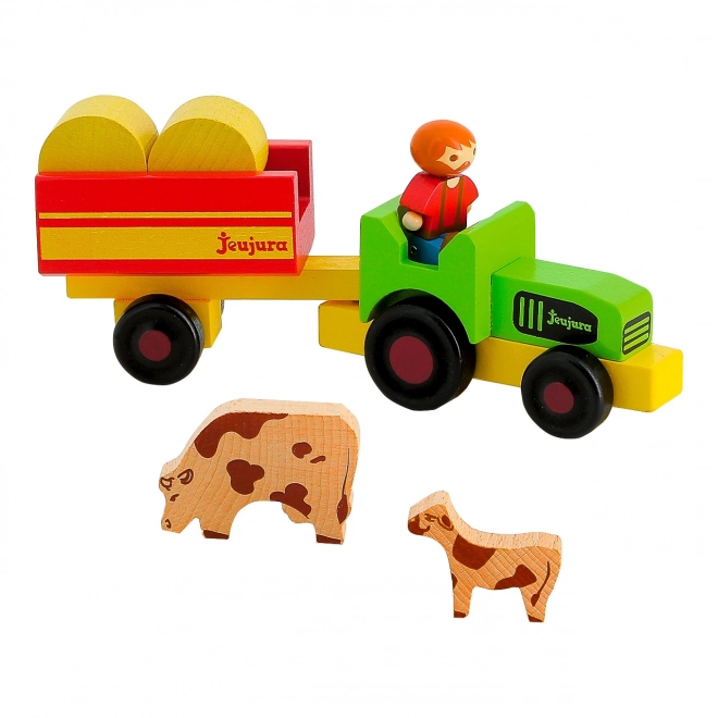 Jeujura dřevěné figurky farmář s traktorem