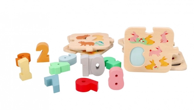 Dřevěné puzzle se zvířátky - učení počítání