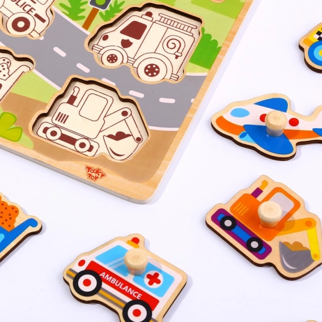 Tooky Toy dřevěné montessori puzzle s dopravními prostředky