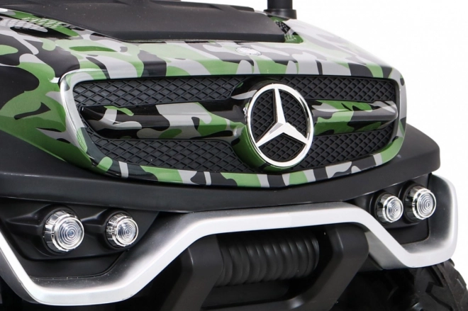 Mercedes Benz Unimog pro děti barva Moro + 4x4 + dálkové ovládání + nosič zavazadel + startování zdarma + rádio MP3 + LED dioda