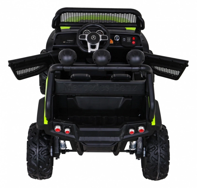 Mercedes Benz Unimog pro děti Zelený + pohon 4x4 + dálkové ovládání + zavazadlový prostor + pomalý start + MP3 LED