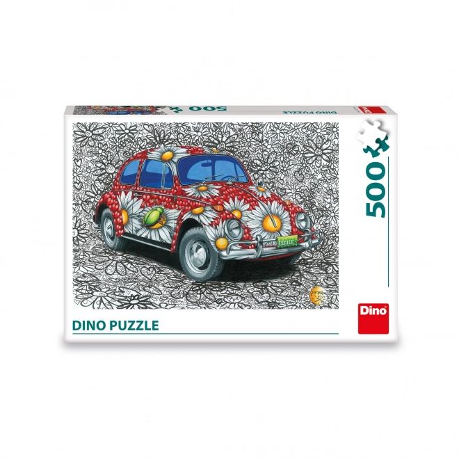Malované puzzle auto s květinovým motivem 500 dílků