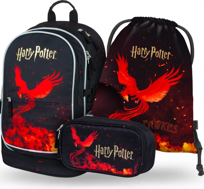 Školní set 3 ks Harry Potter Fénix – batoh, penál a sáček