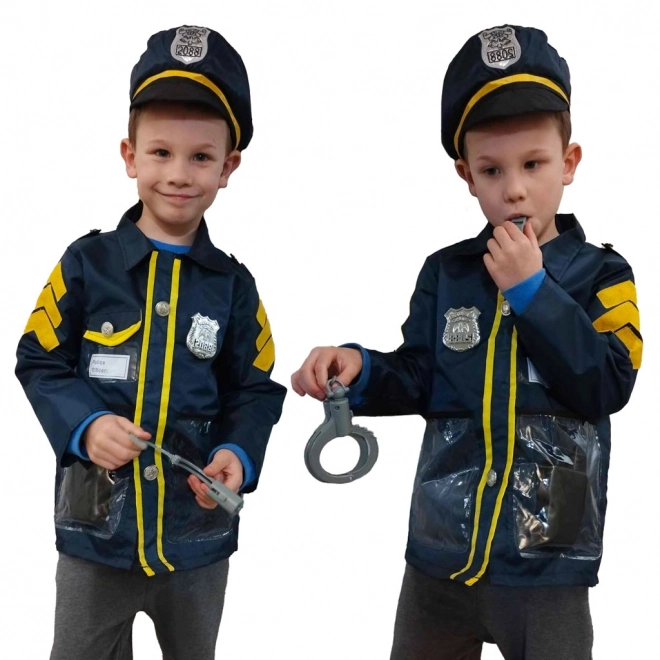 Dětský karnevalový kostým policista se sadou doplňků, kajdanky a klobouk, pro věk 3-8 let