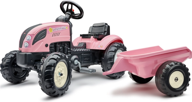 Šlapací traktor Country Star růžový s přívěsem a klaksonem