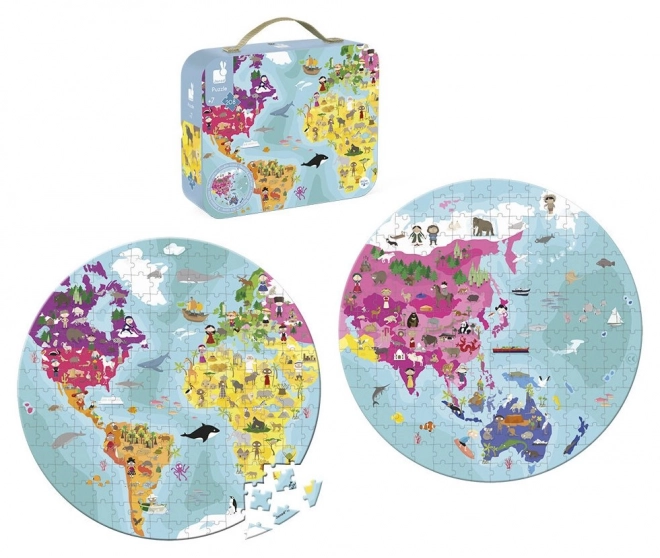 JANOD Kulaté puzzle v kufříku Zeměkoule 208 dílků