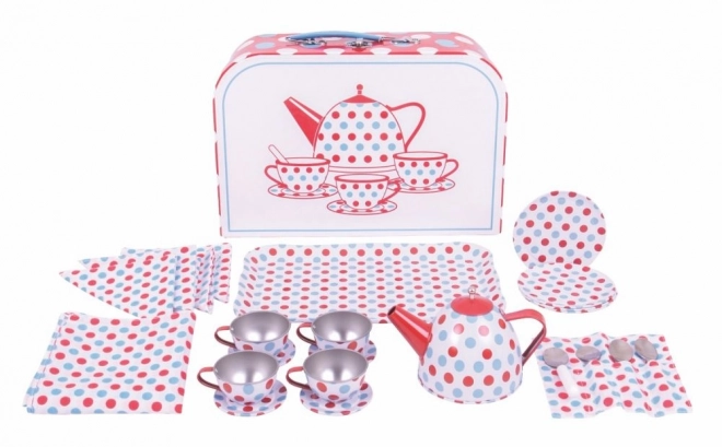 Bigjigs Toys Čajový servis s puntiky v kufříku