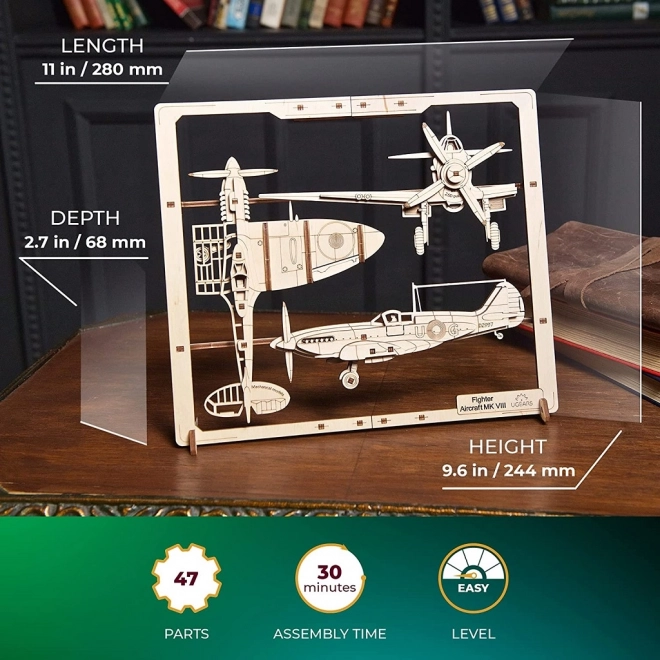 Ugears dřevěné mechanické puzzle Stíhací letadlo