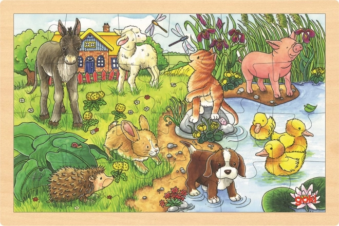 Dřevěné puzzle Mláďata na statku 24 dílků