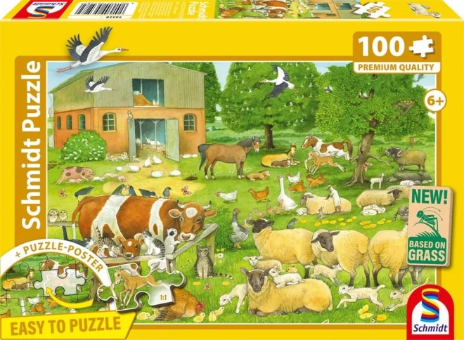 Puzzle zvířecí rodinky ze statku 100 dílků