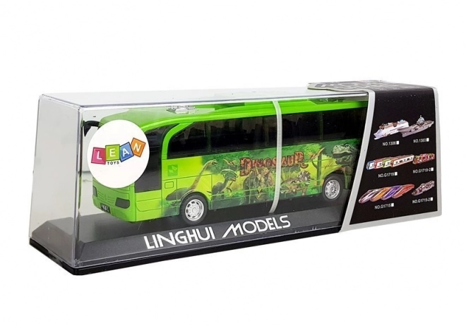 Jurský park Dinosauři Zelený autobus s tahovým zvukovým světlem