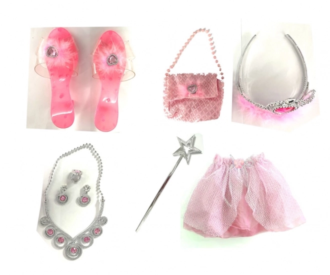 Set pro princeznu růžový, sukýnka, pantoflíčky, kabelka