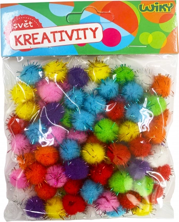 Třpytivé pom pom kuličky 15 mm, mix barev, 80 ks