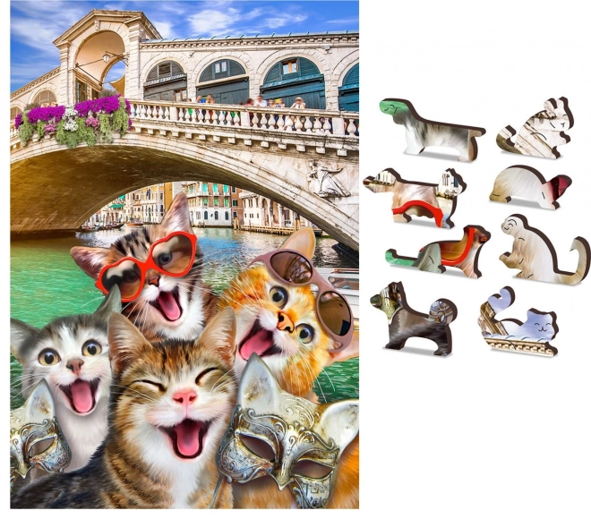 Dřevěné puzzle Koťata v Benátkách 2v1