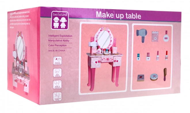 Dřevěná toaletka s taburetem pro holčičky Domácí salon krásy Make-up + Příslušenství