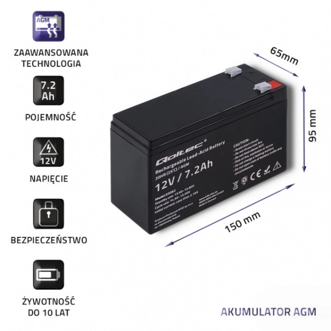 Baterie AGM 12V | 7,2Ah | max. 108A