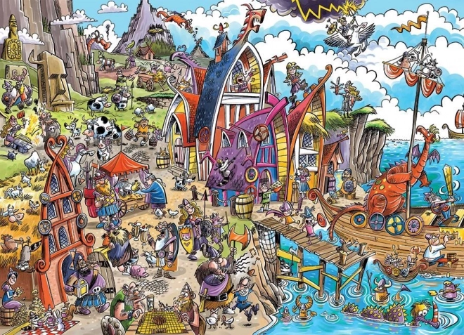 Puzzle COBBLE HILL DOODLETOWN: vesnice vikingů – 1000 dílků