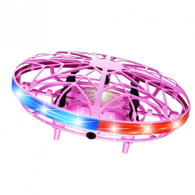 Růžový ručně ovládaný UFO dron s LED světly
