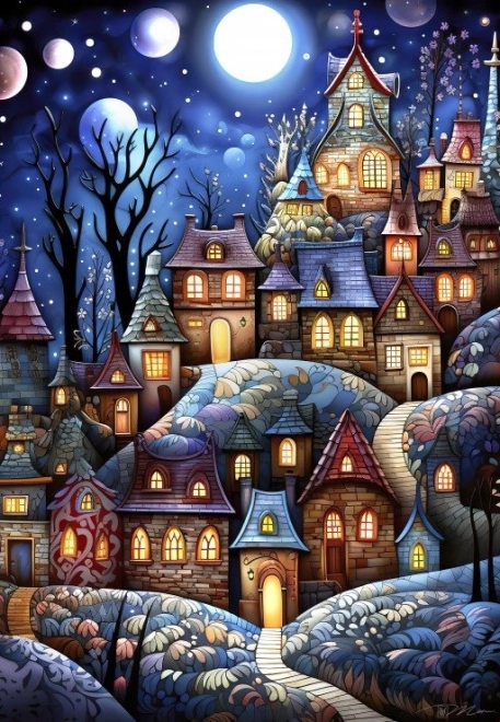 Puzzle Vesnička při úplňku 1000 dílků