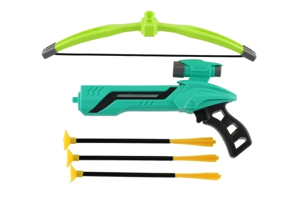 Pistole/kuše s lukem na přísavky plast 25cm + šípy 3ks v krabici 36x21x5cm