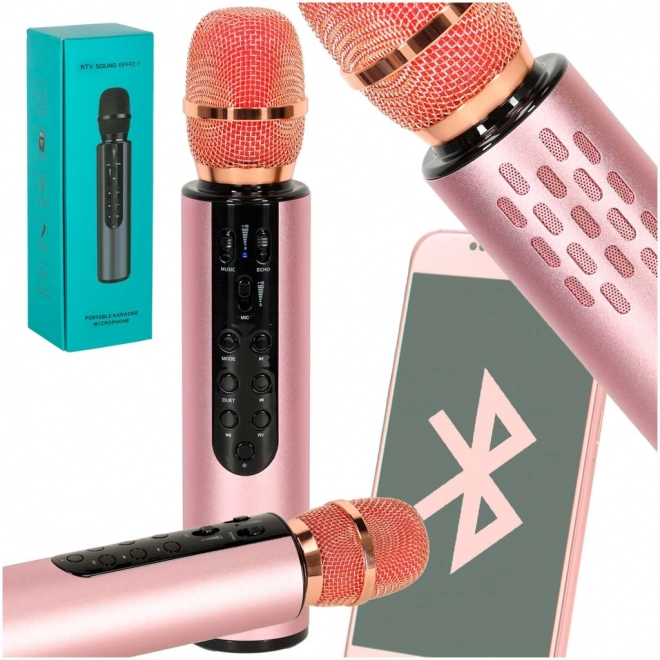 Růžový karaoke mikrofon Bluetooth