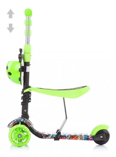 CHIPOLINO Koloběžka s vodící tyčí Kiddy Evo 3v1 – Green Graffiti