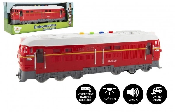 Lokomotiva/Vlak plast 35cm na baterie se zvukem se světlem v krabičce 41x16x12cm – Červená