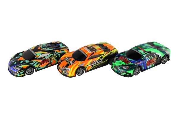 Auto RC závodní 27MHz plast 20cm na baterie se světlem 3 barvy v krabici 27x10x13cm