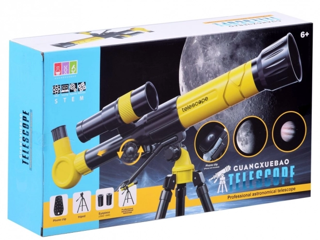 Dětský Teleskop na Stativu s Přiblížením 20x 30x 40x – Žlutá