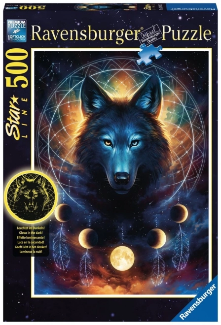 Puzzle Ravensburger svítící ve tmě – vlk a měsíce, 500 dílků