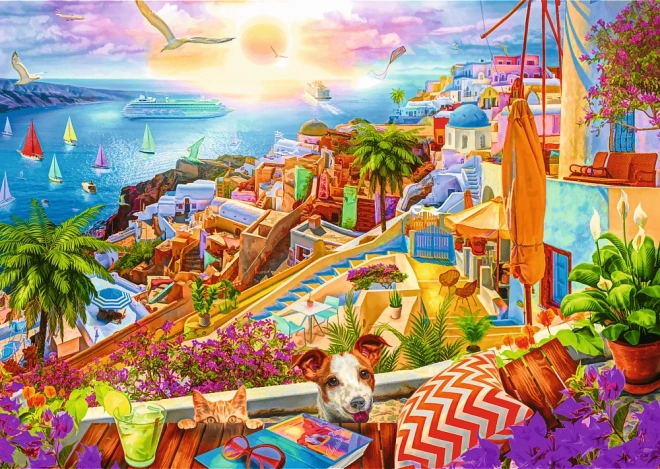 Puzzle 1000 dílků Premium Plus Quality S návštěvou Santorini