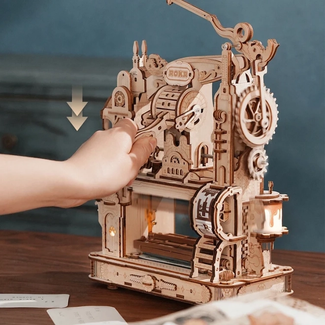 RoboTime 3D dřevěné mechanické puzzle Tiskařský lis
