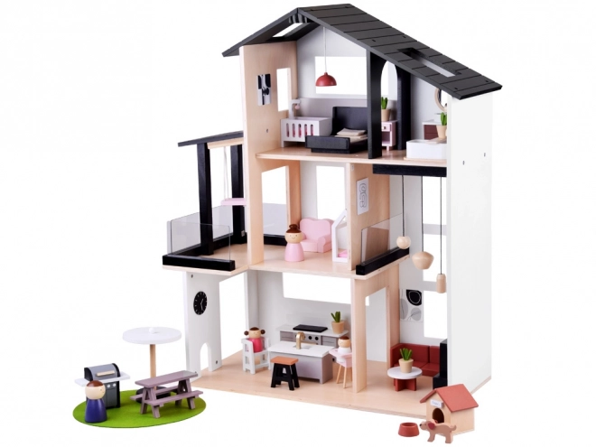 Moderní dřevěný domeček pro panenky ve stylu Loft
