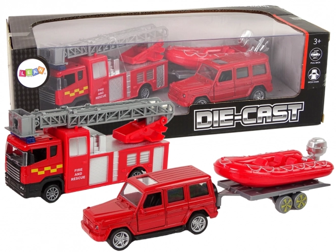 Sada hasičských vozidel táhnout motorku Jeep Red