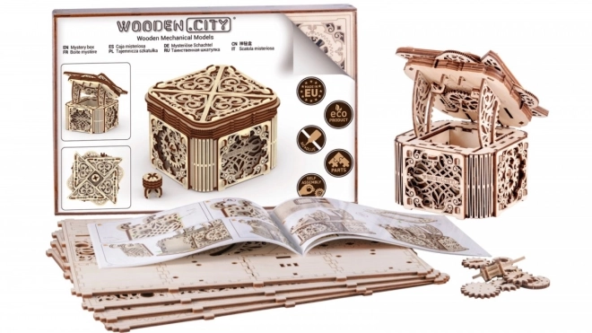 Dřevěný mechanický puzzle Tajemná schránka
