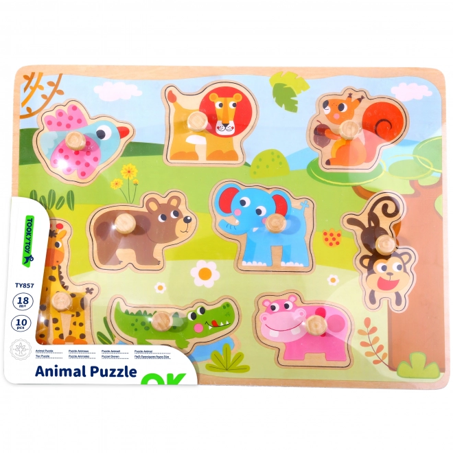 Dřevěné puzzle se zvířátky s úchyty