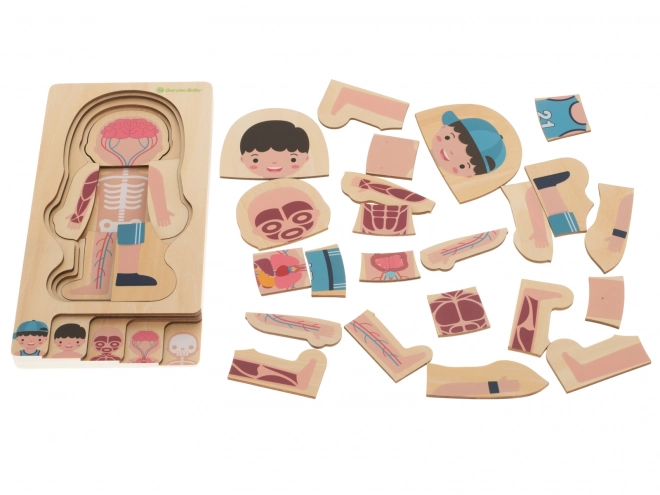 Dřevěná vrstvená puzzle lidské tělo Montessori