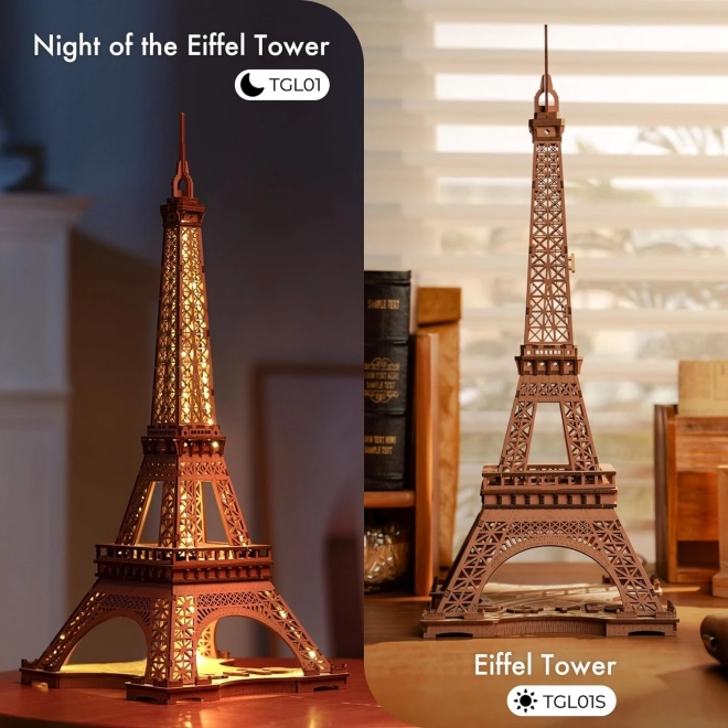 RoboTime 3D Dřevěné puzzle Rolife Noc Eiffelovy věže svítící