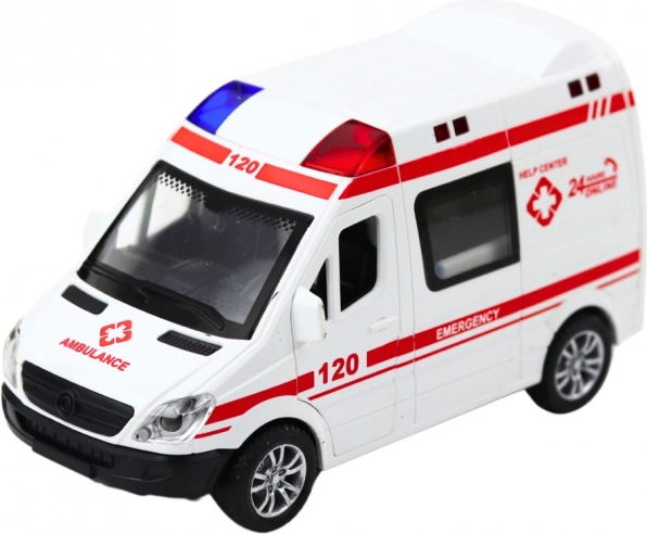 Hasičský vůz Ambulance s Otevíracími Dveřmi a Světelnými a Zvukovými Efekty