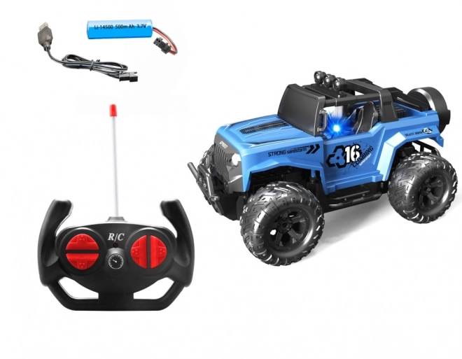 RC auto 1:16 modré s nárazníkem a tlumiči