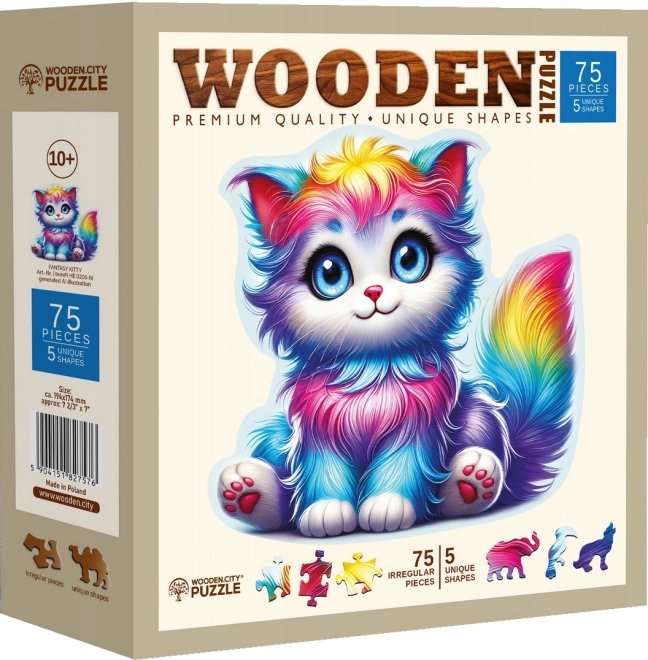 Dřevěné puzzle Barevné kotě