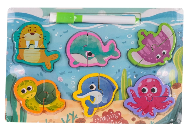 Dřevěná deska + puzzle – Mořský svět