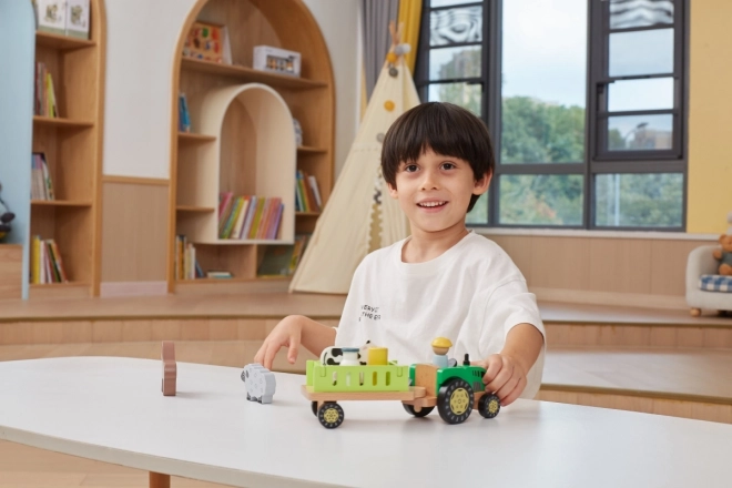 Dřevěný traktor s farmářskými zvířaty Viga Toys