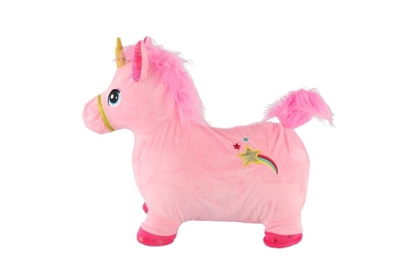 Hopsadlo jednorožec plyš růžové výška sedla 23cm na baterie se zvukem v krabici 34,5x13x22cm 12m+