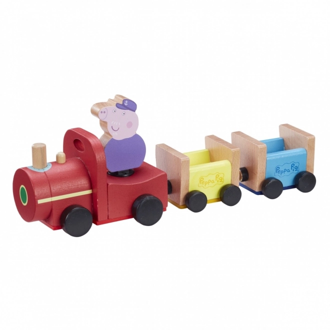 Dřevěný vlak Prasátko Peppa + figurka děda