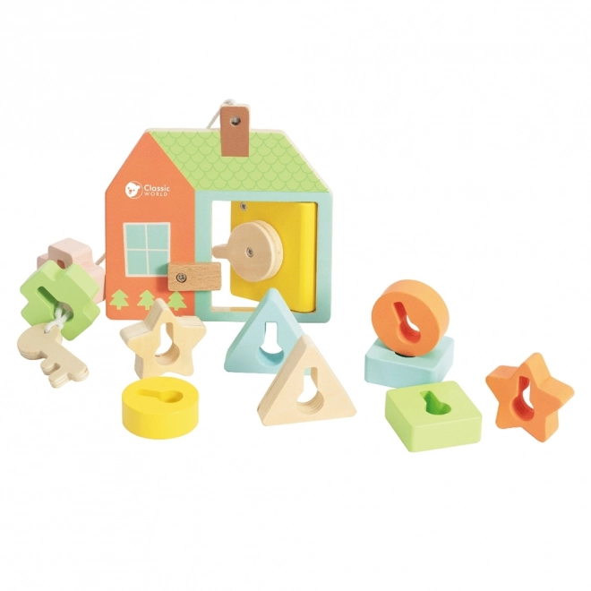 Classic World Montessori dřevěné navlékání klíče a dveře 11 ks